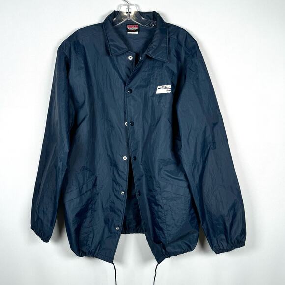 Vintage Hilton Pepsi Blue Nylon Snap Button Light Windbreaker Men Jacket Size XL - Picture 2 of 6